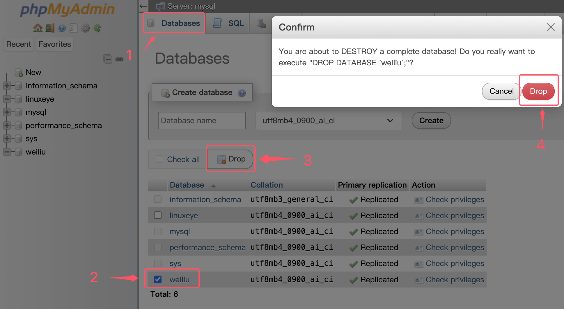 alt phpmyadmindropdb